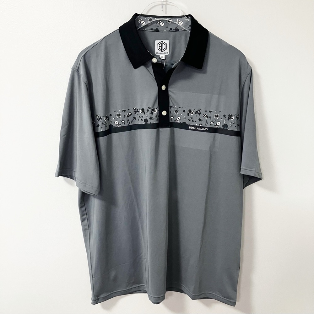 BENJAMIN DAVID | Gray Skull Polo XL Athletic Casual Golfing Preppy Sporty